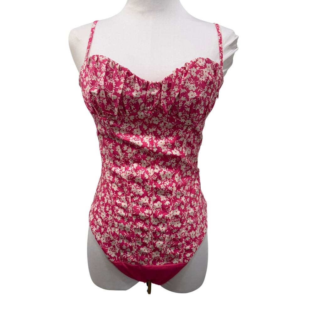 Zara Floral Corset Bodysuit Pink Coquette Bustier NWT Medium Summer Going Out